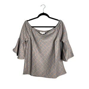 NWT Hayden Off Shoulder Ruffle‎ Short Sleeve Top Flowy Gray Orange Medium
